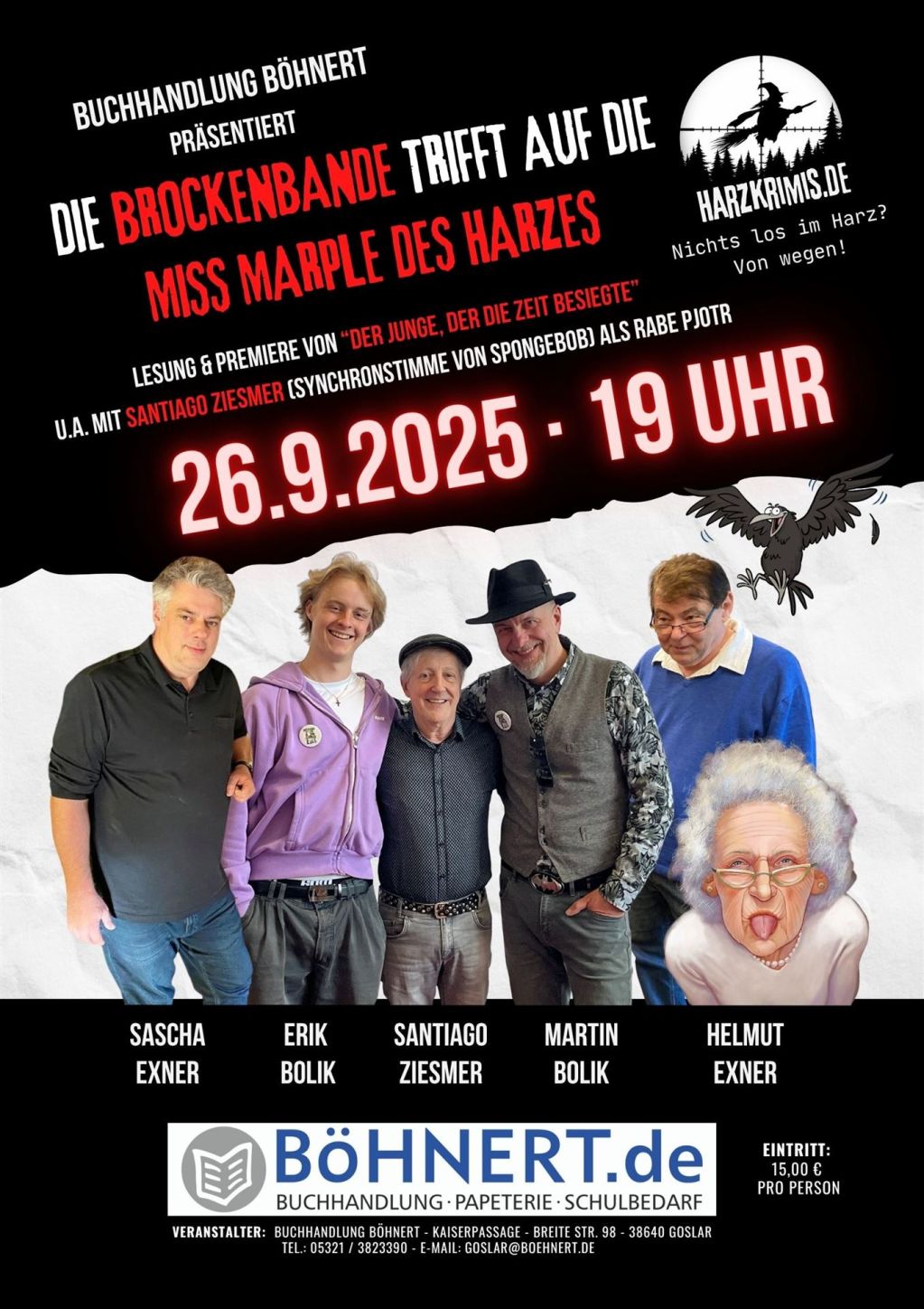 Plakat für die Lesung am 26.09.2025 in der Buchhandlung Böhnert, Goslar