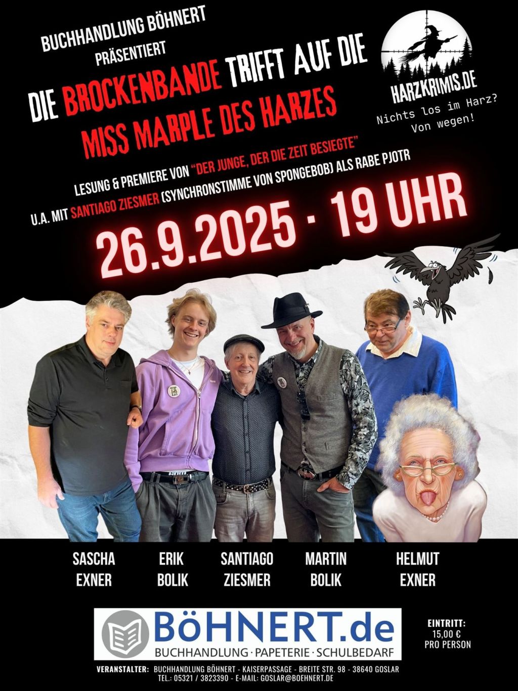 Plakat für die Lesung am 26.09.2025 in der Buchhandlung Böhnert, Goslar